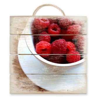 Holzbild Himbeer-Dessert - 40x41,5 cm 