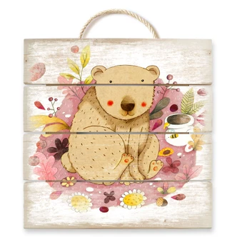 Holzbild Loske - Bär mit Honigtopf - 40x41,5 cm 