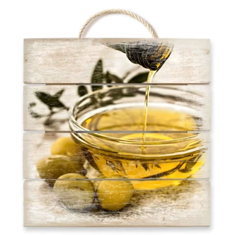 Holzbild Olivenöl - 40x41,5 cm 
