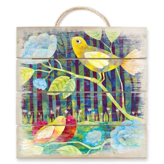Holzbild Blanz - Vögel im Wald - 40x41,5 cm 