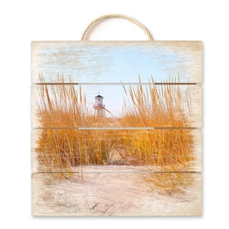 Beach with Lighthouse - Wood Print 