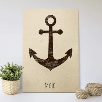 Holzbild Moin mit Anker - Shabby 