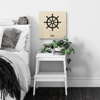 Holzbild Moin mit Steuerrad - Quadratisch Holzbild Moin mit Steuerrad - Quadratisch