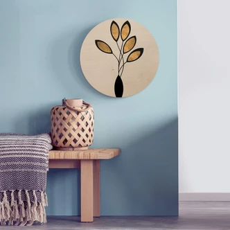 Wall Circle Wood Kubistika - Abstract Flowers 
