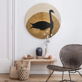 Obraz drewniany Kubistika - Jezioro Łabędzie w pełni księżyca - Okrągły 