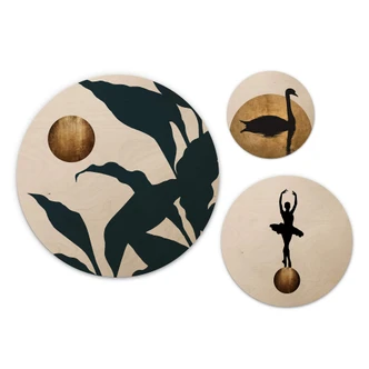 Houten Wandcirkel Set Kubistika - Golden Moon 