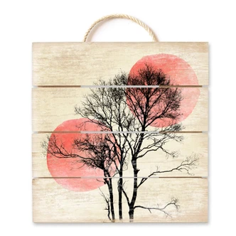 Houten Wanddecoratie Kubistika - Sun & Moon behind tree 