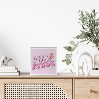Holzbild zum Hinstellen - Girl Power Retro Schriftzug Lila - 15x15 cm 
