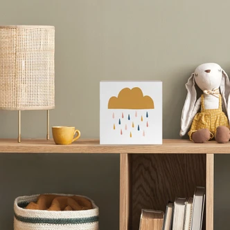Stampa su legno da appendere - Pioggia felice in colori pastello | Camera dei bambini - Lisboa - 15x15 cm Stampa su legno da appendere - Pioggia felice in colori pastello | Camera dei bambini - Lisboa - 15x15 cm