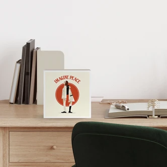 Houten Wanddecoratie om op te hangen - Imagine Peace - Twee voor vrede en hoop - Retrodroom - 15x15 cm 