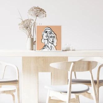 Houten Decoratieblok Line Art Portret van twee vrouwen - Treechild 
