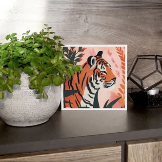 Wood Print to put up - Tiger in pink jungle - Treechild - 15x15 cm Wood Print to put up - Tiger in pink jungle - Treechild - 15x15 cm