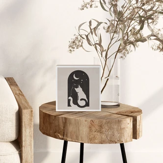 Holzbild zum Hinstellen - Zwei Katzen im Mondschein - 15x15 cm 