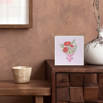 Holzbild zum Hinstellen - Venuszeichen mit Blumen - 15x15 cm 