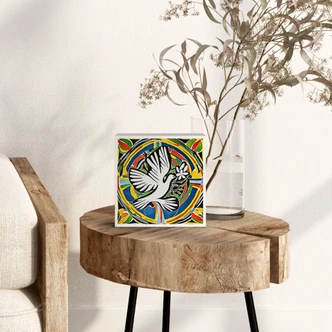 Houten Decoratieblok Kleurrijke vredesduif - Geïnspireerd door Matisse - Zamart 