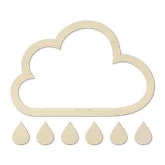 Décoration en bois - Nuages et gouttes de pluie (7 pièces) - Placage de peuplier 