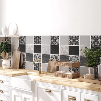 Adesivi piastrelle patchwork cemento - set da 12 