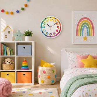 Farbenfrohe Wanduhr Kinder, bunt | rund | Ø30 cm 