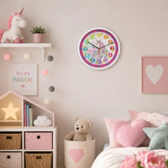 Wanduhr Kinder mit Einhorn und Blumen | rund | Ø30 cm 