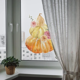 Fensterbild Kürbisbouqet mit Rosen Fensterbild Kürbisbouqet mit Rosen