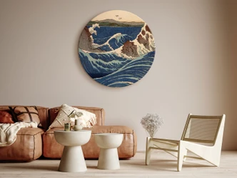 Rundes Leinwandbild Hokusai - Die große Welle von Kanagawa Rundes Leinwandbild Hokusai - Die große Welle von Kanagawa