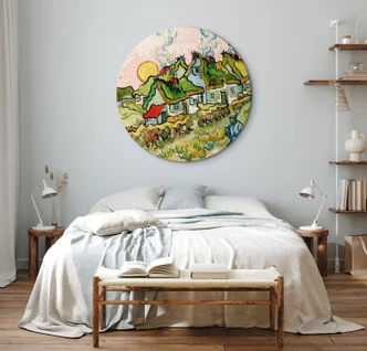 Rundes Leinwandbild van Gogh - Reetgedeckte Häuser in Cordeville 