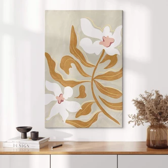 Leinwandbild Weiße Blüte und goldene Blätter - Arty Guava 