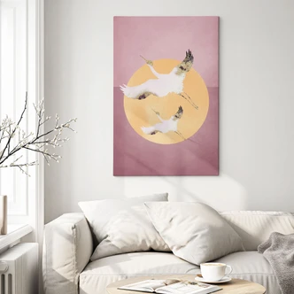 Canvas Print White and gold cranes in a pink sky - Aureous Canvas Print White and gold cranes in a pink sky - Aureous