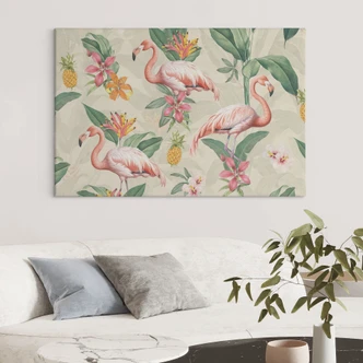 Leinwandbild Flamingo und tropische Blätter - Bloomery Decor 