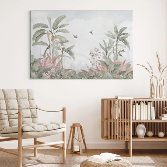 Leinwandbild Tropische Idylle mit Kolibri Blau - Bloomery Decor Leinwandbild Tropische Idylle mit Kolibri Blau - Bloomery Decor