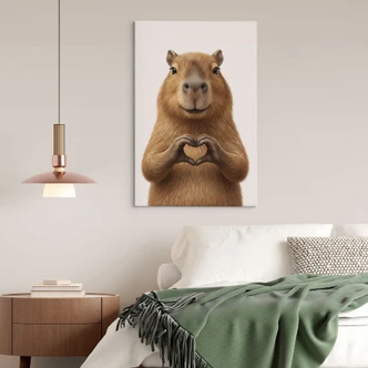 Canvastavla Capybara med hjärthand 