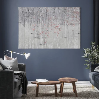 Leinwandbild Carozzi - Weißer Birkenwald mit roten Blättern 