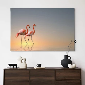 Leinwandbild Cseresnjes - Flamingos im Abendlicht 