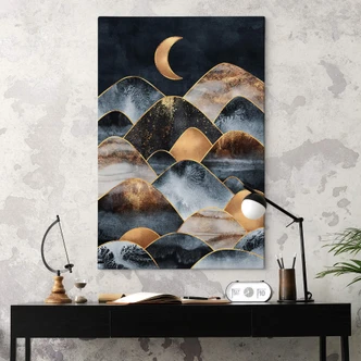 Leinwandbild Fredriksson - Berge im goldenen Mondlicht 