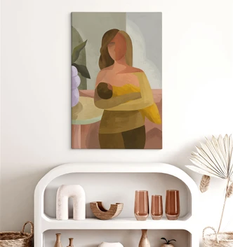 Canvas schilderij Sterke moeder met kind - Goed Blauw 