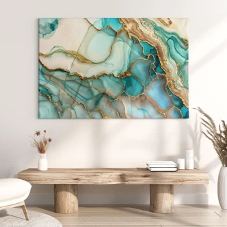 Leinwandbild Marmorierte Wellen in Türkis und Gold | Abstrakte Kunst - Haase Leinwandbild Marmorierte Wellen in Türkis und Gold | Abstrakte Kunst - Haase