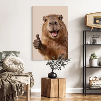 Glad Capybara Canvasbillede med tommelfingre op 