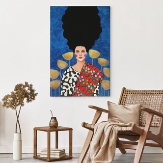 Canvas schilderij Vrouw in een veld met gouden bladeren - Hülya 