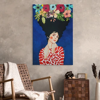 Lienzo Mujer con flores en el pelo - Hülya 