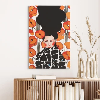 Leinwandbild Frau mit Retro-Mohnblumen - Hülya 