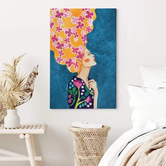 Lienzo mujer con flores rosas en el pelo - Hülya 