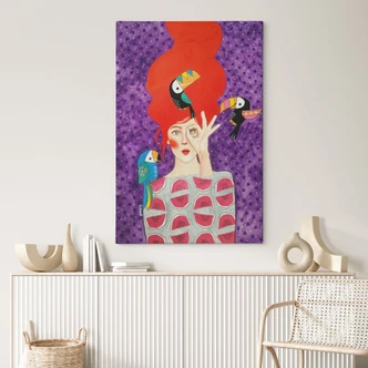 Leinwandbild Frau mit Tukan-Trio - Hülya 
