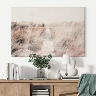 Leinwandbild Verträumte Landschaft mit Holzsteg - Imaginative 