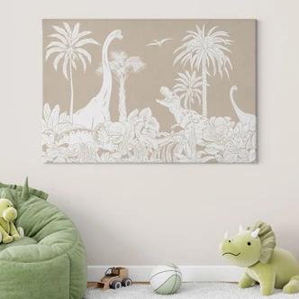 Canvas schilderij Dinosaurussen in de wilde jungle - Bruin - Kikki Belle 