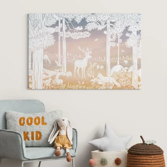 Leinwandbild Friedlicher Wald mit Hirschen und Füchsen - Ombre - Kikki Belle 