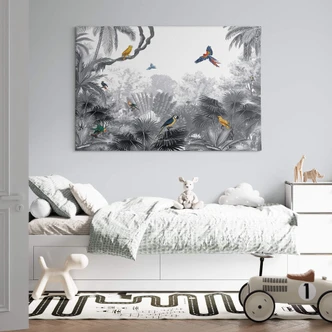Leinwandbild Kikki Belle - Tropische Vögel schwarz-weiß 