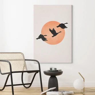 Canvas Fugle foran den ferskenfarvede sol - Kubistika 