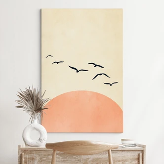 Canvas Sværm af fugle ved solnedgang - Kubistika 