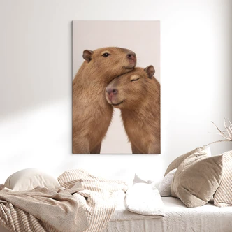 Stampe su tela Coppia di capibara che si coccola 