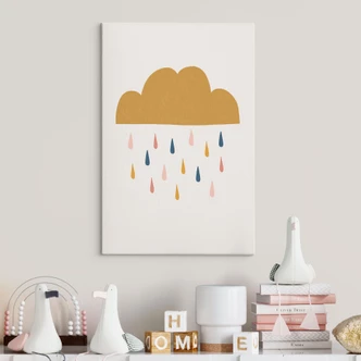 Leinwandbild Fröhlicher Regen in Pastelltönen | Wolken-Motiv für Kinder - Menina Lisboa 